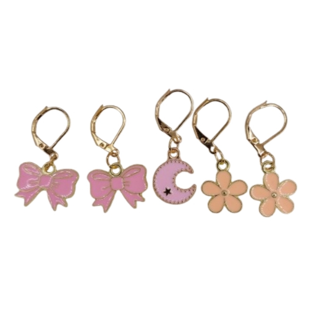 Crochet Stitch Markers Knitting Progress Keepers Leverback Hooks Enamel Charms